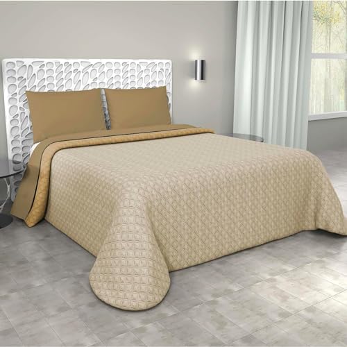 Corredocasa Trapuntino Copriletto Trapuntato Primaverile Bicolore Doubleface per Letto Matrimoniale 2 Piazze (Beige/Panna)