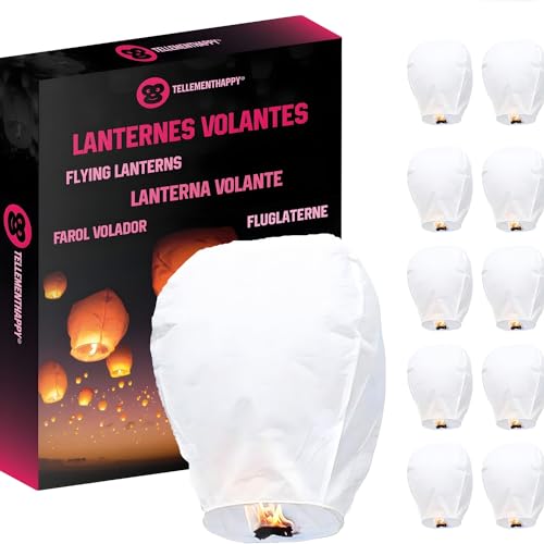 TellementHappy™ Lanterne Volanti Lanterna Cinese Volante 100% Biodegradabile Bianca 10 pezzi