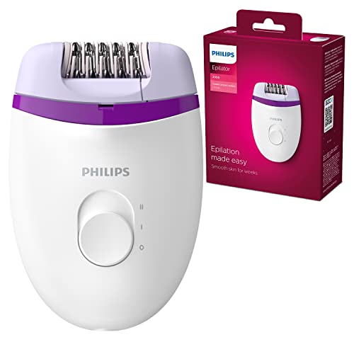 Philips BRE225/00 Satinelle Essential Epilatore Elettrico Compatto, Bianco/Viola