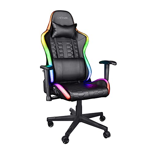 Trust Gaming Sedia da Gaming illuminata LED RGB GXT 716 Rizza - Sedia PC Ergonomica Regolabile con 350 Colori, Totalmente Girevole, con Cuscini Removibili - Nero