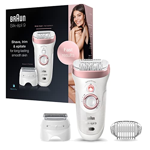 Braun Silk-épil 9 Depilatore Donna, Epilatore Elettrico Donna Impermeabile al 100% Idea Regalo, 9-720 Bianco e Rosa