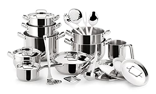 Lagostina Sfiziosa Set di Pentole Induzione, Gas e Forno in Acciaio Inox 18/10, 24 Pezzi, Fondo Lagoseal Plus, con 5 Casseruole, 3 Pentole, Bollilatte, 8 Coperchi, 7 Utensili Cucina