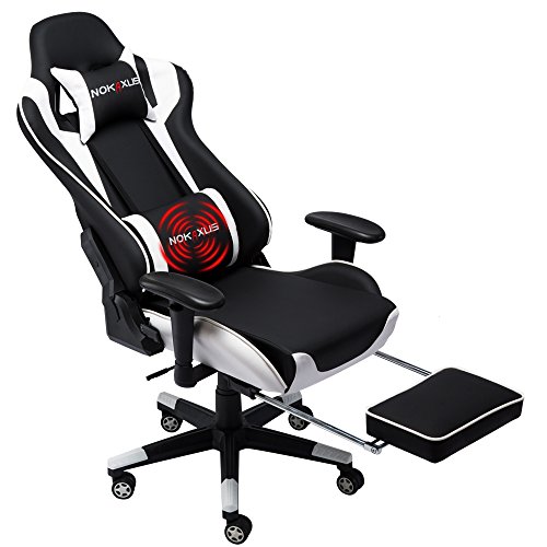 NOKAXUS - Sedia da Gioco Schienale Alto ed ergonomico Cuscino Lombare con Massaggio (Yk-6008-white)