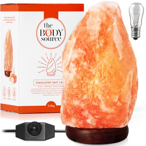 the body source Lampada di Sale Himalayano (5-7 kg) con Varialuce, Completamente Naturale e Realizzata a Mano con Base in Legno