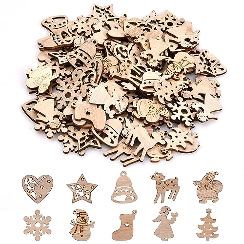 Jinlaili 100pcs Fette di Legno dell Animali e Uccello/Decorazioni Natale, Fai da Te Decorazione in Legno, Natalizi Decorazione Artigianato, Etichette Natalizie, Ciondoli Natale Legno (A)