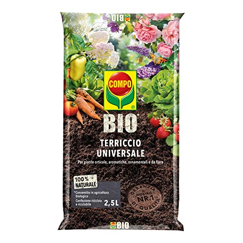 COMPO BIO Terriccio Universale, Per Piante Orticole, Aromatiche, Ornamentali e da Fiore, Consentito in Agricoltura Biologica, Sacco 2,5 L