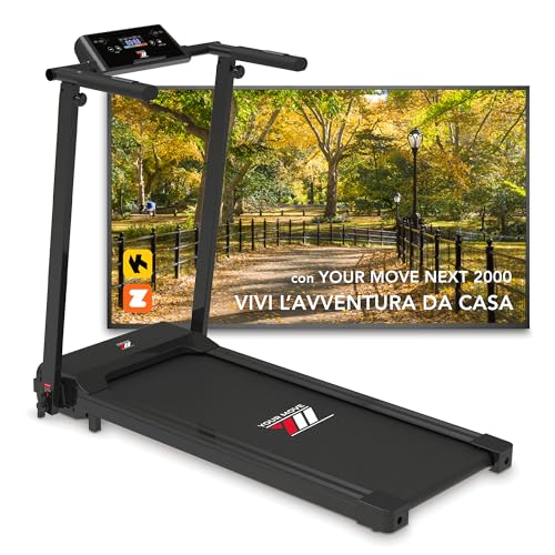 YM NEXT 2000 Tapis Roulant Elettrico Pieghevole 12 km/h, CONTROLLO GESTUALE o Tramite Tasti, Brand Italiano, Ampia Superfice Corsa, Telaio rinforzato, APP Kinomap BitGym Zwift, Salvaspazio, Your Move