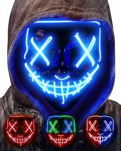 AnanBros - Maschera per Halloween, con luci a LED, maschera The Purge, per Halloween, 3 modalità di illuminazione, per cosplay e feste, colore: blu