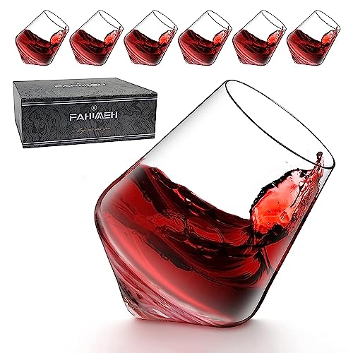 FAHIMEH Bicchieri Whisky Rum Cognac Cocktail Liquore Calici Vino Cristallo Vetro Inclinati Tumbler Rotanti Senza Stelo Degustazione Particolarin Personalizzato Bellissimo Regalo Set da 6pc 300ml