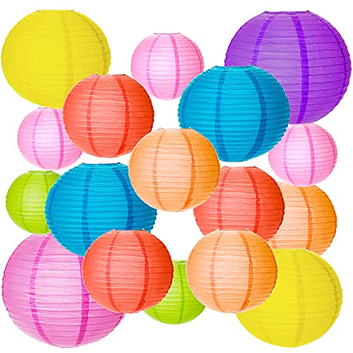 20 pezzi Lanterne di Carta Rotonde Cinesi MEZOOM Lanterne Cinesi Colori Stile Palloncino Lanterna di Carta Decorazione Colori Assortiti per Giardino Festa di Compleanno Famiglia Riunioni Patio