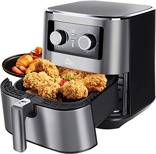 Uten Friggitrice ad Aria Calda 5,5 Litri, Friggitrice Senza Olio XXL, Acciaio Inossidabile, 1700W Air Fryer, Timer e Temperatura Regolabile, PFOA e BPA Free