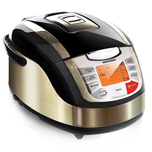 Redmond RMC-M4502E Multicooker/Pentola Cuociriso, 42 funzioni programmabili con Pannello LED, pentola in Acciaio inossidabile da 5l, Ecoceramic, Potenza 1000w, Nero