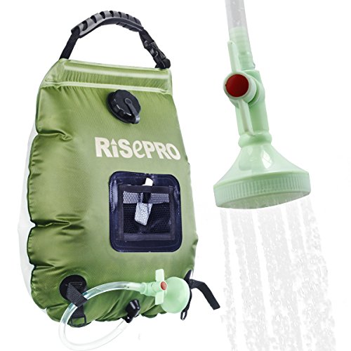 Borsa per doccia solare, Risepro®, 20 l, borsa da campeggio per doccia con acqua calda ad una temperatura di 45 C; soffione rimovibile, flessibile, on/off adatto per campeggio,