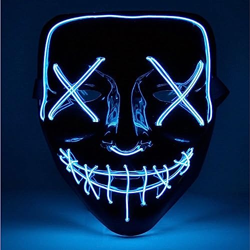 TK Gruppe Timo Klingler Maschera horror a LED blu - come da Purge con effetti di luce 3X, controllabili, per Halloween, Mardi Gras e Carnevale come costume per uomini e donne