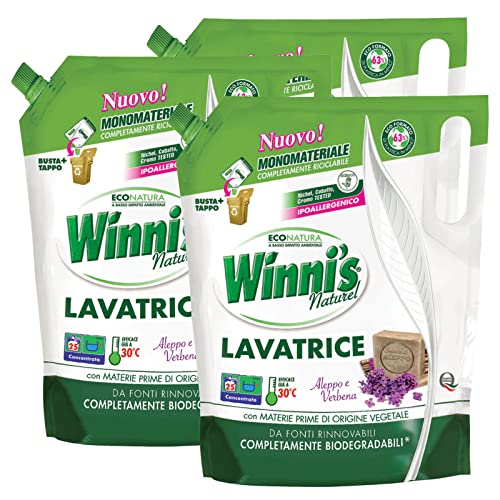 Winni's Naturel Lavatrice Detersivo Liquido Concentrato Fragranza Aleppo e Verbena Per Capi Delicati e Colorati Con Materie Prime di Origine Vegetali Completamente Biodegradabili - 3 Buste da 1,25L