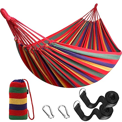 Anyoo Amaca da Giardino in Cotone Tessuto Comodo con Cinghie Rispettose degli Alberi per Appendere, Durevole Amaca Portatile con Borsa da Viaggio per Campeggio, Esterno/Interno, Balcone, Patio