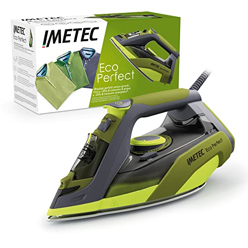 Imetec Eco Perfect - Ferro da Stiro a Vapore - Risultati Ottimi con -35% Consumo di Acqua e -25% Consumo Energetico - Piastra con Rivestimento Pro Ceramic - Tripla Protezione Anticalcare, 2400 W