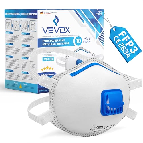 VEVOX® Mascherine FFP3 - scatola da 5, 10, 20 o 5000 – con guarnizione comfort plus – mascherina FFP3 - maschera filtrante respiratoria FFP 3 con valvola - certificata CE per la massima protezione