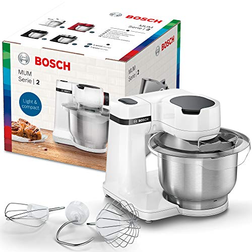Bosch Elettrodomestici MUMS2EW00 - Robot da cucina MUM Serie 2, 700 W, ciotola in acciaio inox da 3,8 l, 4 livelli di lavoro, livelli, set per pasticceria, in acciaio INOX, colore: Bianco