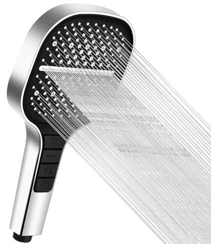 Soffione Doccia ad Alta Pressione, Doccia quadrata, Soffione Doccia Anticalcare, Grande Soffione Doccia Risparmio Idrico Universale Soffione per doccia, 7 Funzioni Getto, Quadrato Cromato Shower Head