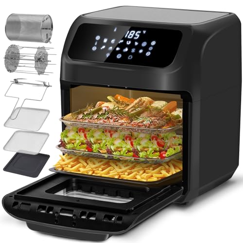 LLIVEKIT Friggitrice ad aria 12L, Forno ad aria calda 12 in 1 con Touch Screen a LED digitale, Friggere Senza Olio da 1800W, Griglia, 7 accessori e ricettario