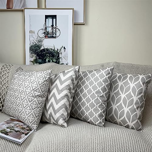 ZHAOMIMI Set di 4 Cuscini Divano Geometrico Stampato su due lati Cotone Biancheria Decorativo Copricuscini Divano Per la decorazione domestica 45x45cm (grigio)