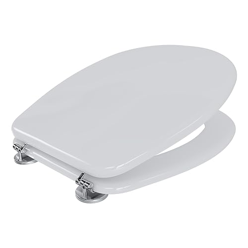 Sedile WC Copriwater In Legno MDF Tavoletta UNIVERSALE Rapido Montaggio Adatta Per Tutti i WC Standard Portata Massima 150 Kg Facile Da Pulire Design Whittier 43 × 37.2 × 1.6 Cm Colore Bianco