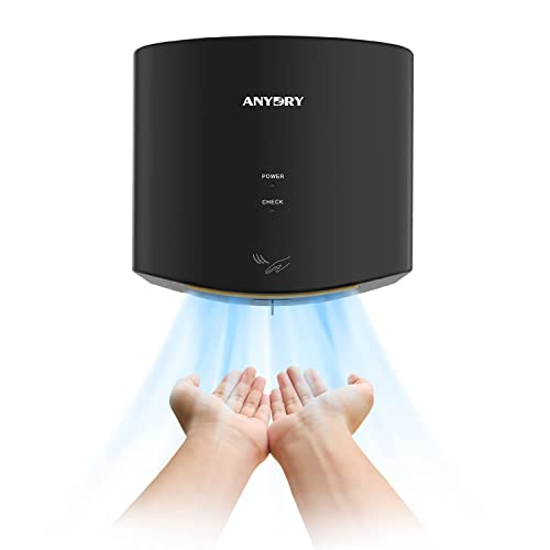 anydry 2630S Asciugamani Elettrico con fotocellula, Compatto Asciugamani ad Aria, Asciuga Mani Automatico Professionale a Parete, Guscio in plastica ABS, 1400-1650W.(Nero)