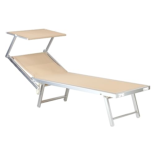 Totò Piccinni Salento Lettino Prendisole Pieghevole in Alluminio con TETTUCCIO Mare Spiaggia Piscina Giardino (Sabbia)