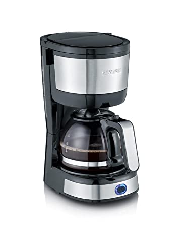 SEVERIN Macchina Caffè, Fino a 4 Tazze, Macchina da Caffè con Filtro Oscillante, Macchinetta Caffè con Filtro Permanente Lavabile, Piastra Riscaldante, 750 W, Acciaio Inox Spazzolato/Nero, KA 4808