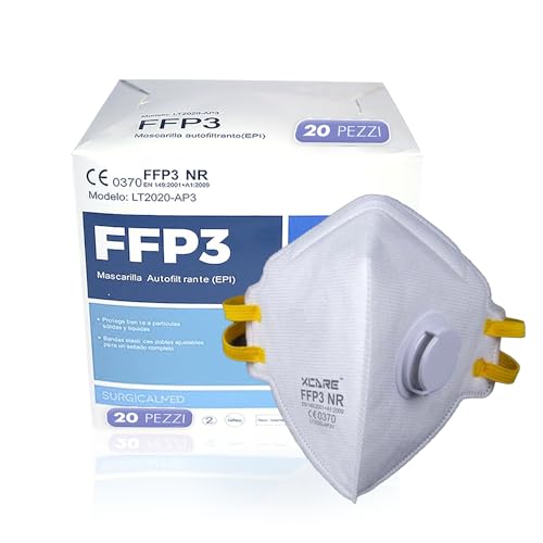 ETIK 20 x Mascherine FFP3 con valvola, Elastici alla nuca, FFP3 certificate ce, Respiratore con valvola, maschera filtrante respiratoria ffp3 valvola - Scatola da 20 pz.