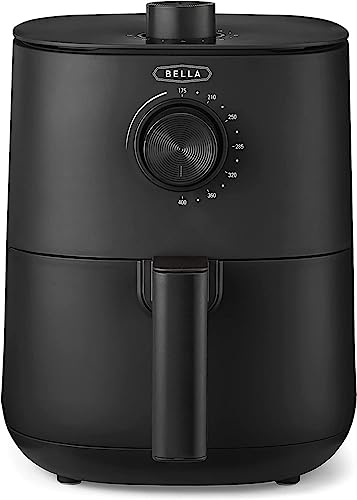 BELLA Friggitrice ad Aria Manuale da 3 L, Multifunzione 5-in-1 con Vassoio e Cestello Antiaderenti Rimovibili e Lavabili in Lavastoviglie, 1400 Watt, Nero Opaco