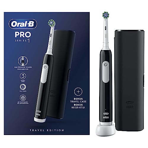 Oral-B Spazzolino Elettrico Ricaricabile Pro Series 1, Sensore di Pressione, Batteria a Lunga Durata, 1 Testina, 1 Spazzolino Elettrico, 1 Custodia Viaggio, Nero, Idea Regalo