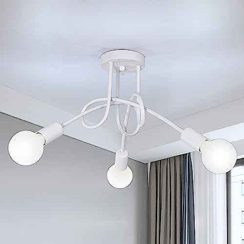 Toolight Lampadario Industriale Bianco E27, Plafoniera Vintage a 3-Luci, Lampadario Retrò Camera da Letto per Soggiorno Sala da Pranzo Corridoio, Ø40cm (lampadine non incluse)