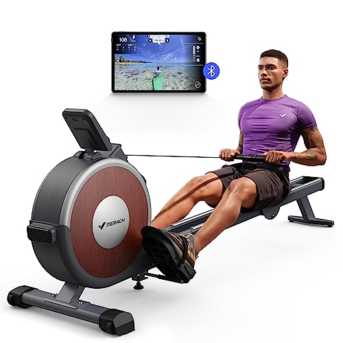 Vogatore per Casa Magnetico, MERACH Bluetooth Vogatore Professionale per Casa, 16 Livelli di Resistenza, Aggiorna la guida di scorrimento in lega, Ultrasilenzioso e stabile, Carico Massimo 158 kg