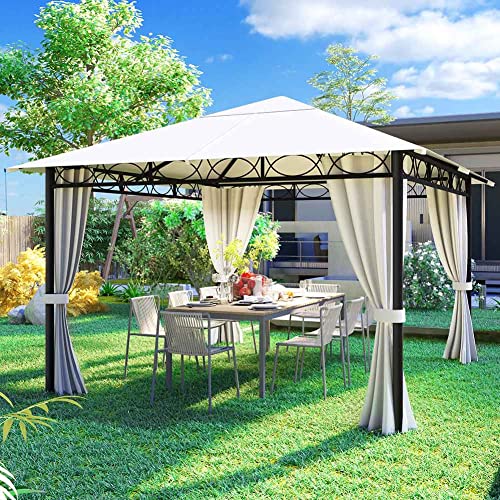 BAKAJI Gazebo da Giardino 3x3 Mt Beige in Metallo Robusto con Tende Chiusura Cerniera Zip, Ideale per Esterno, Telo impermeabile, Struttura Tubolare in Ferro, Design Elegante e Moderno (3 x 3 Metri)