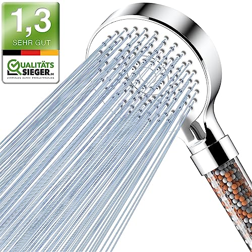 Magichome Soffione Doccia Anticalcare, 5 Getti Spray Alta Pressione con Filtrazione a 3 Strati e Pietre Aggiuntive, Bianco