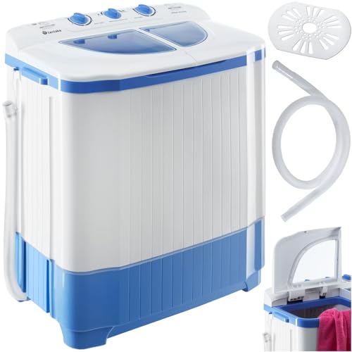 tectake® Mini Lavatrice con Centrifuga Mulifunzione 2 in 1, Lavatrice Portatile da 4,5 kg, Lavabiancheria portatile con Timer, 2 Funzioni di Lavaggio, Ideale per Campeggio o Piccoli Ambienti - Bianco