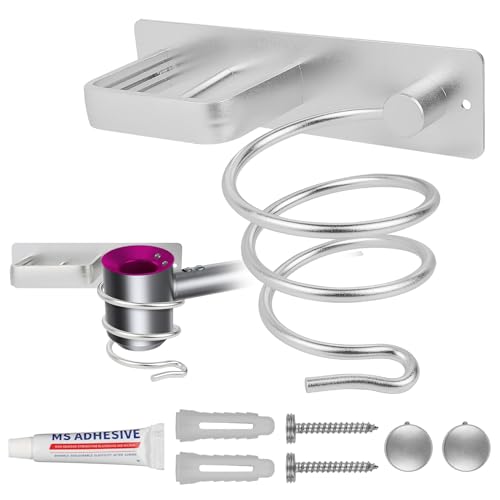 VFANDV Porta Asciugacapelli, Supporto in Alluminio a Parete per Asciugacapelli e Piastre per Capelli con Avvolgitore di Cavi Porta Phone Bagno da Muro per Camere da Letto Toilette Barbiere