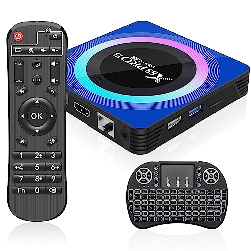 Android 13.0 TV Box, Android Box 4GB RAM 64GB ROM Quad-Core con Mini Tastiera Wireless, 2.4/5.0GHz Dual Band Wi-Fi BT 5.0 10/100M Ethernet HDMI 8K Android TV Box