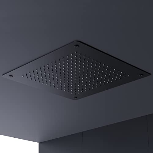 BERNSTEIN® DPG5005 - Soffione doccia a incasso, colore nero, a risparmio d'acqua, quadrato, 50 x 50 cm, in acciaio inox, con ugelli anticalcare