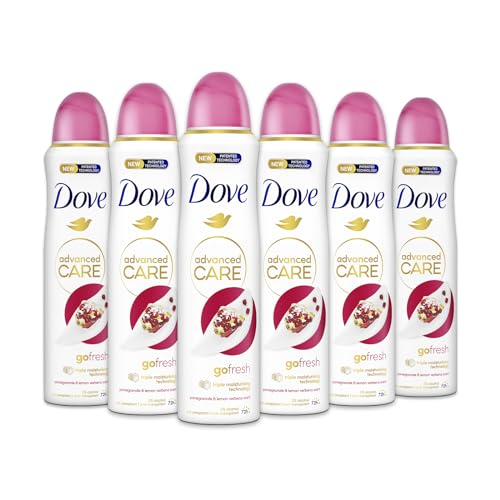 Dove Deodorante Spray Advanced Care Go Fresh Melograno, con Formula Idratante e Delicata sulla Pelle, Senza Alcol, Pelle Asciutta Fino a 72 Ore, Deodorante Uomo e Donna, 6 Pezzi da 150ml