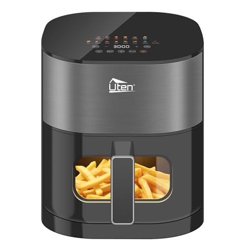 Uten Friggitrice ad Aria, Doppia Resistenza Air Fryer 2000W, 5,5L Finestra Visiva Friggitrice Senza Olio, 14 Funzioni Preimpostate, Ricette, Partenza Ritardata, Non è Necessario Girare il Cibo