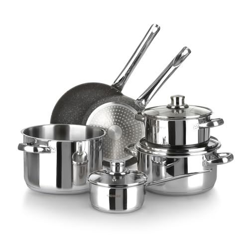 KASANOVA Set pentole acciaio inox, Batteria di Pentole 9 Pezzi in Acciaio e Alluminio Grand Family