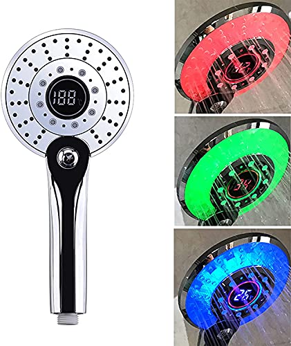 Soffione Doccia a LED Bagno Tenuto in Mano Controllo Della Temperatura a 3 Colori Cambiando colore Doccetta con Display Digitale Risparmio dell'acqua 3 Modalità di Spruzzatura Doccia