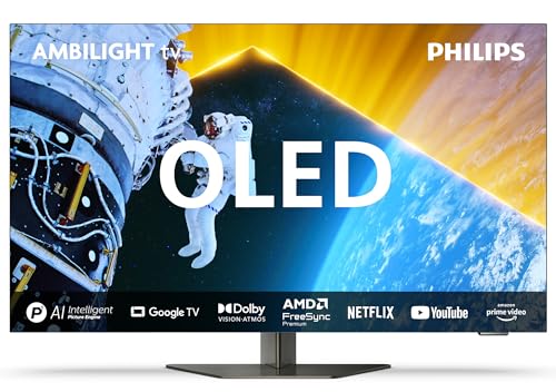 Philips Ambilight 55OLED819 4K OLED Smart TV - Display 55’’ con P5 AI Perfect Picture Ultra HD Google TV Dolby Vision e Dolby Atmos Sound, Funziona con Alexa e Google Assistant - Cornice in metallo