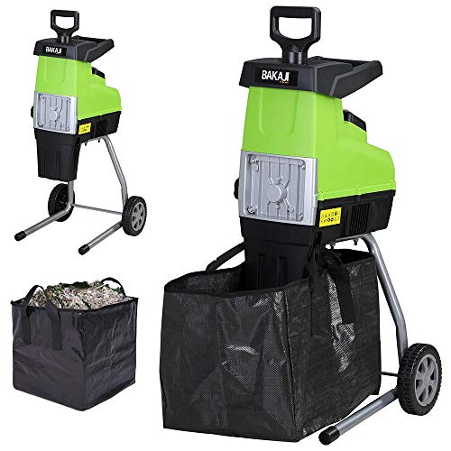 BAKAJI Biotrituratore Elettrico Tritafoglie Potenza 2800W Trituratore Foglie Rami e Compostaggio con Sacco di Raccolta 60Lt