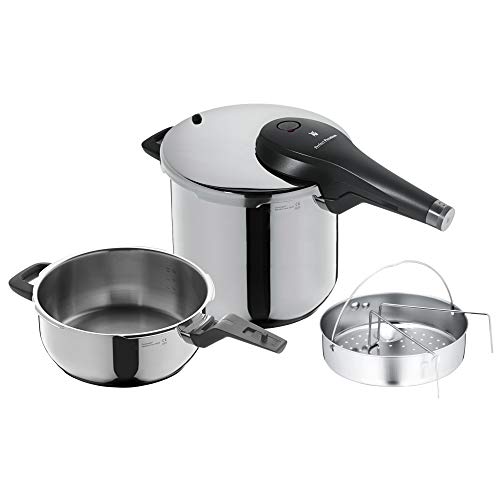 Wmf Perfect Premium Set Pentola A Pressione 3 L E 6,5 L In Acciaio Inox 18/10 Cromargan Ø 22 Cm, 3 Pezzi, Fondo Transtherm Triplo Strato, Incluso Cestello, Argento, 6,5 + 3,0 Litri