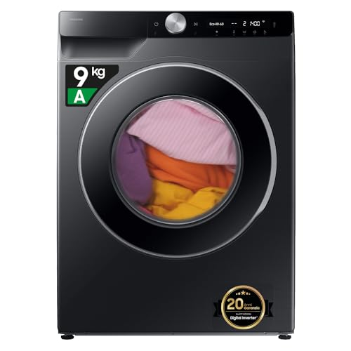 Samsung Lavatrice AI Control WW90DG6U85LB/U3 Libera installazione, 9 Kg, 1400 RPM, Wifi, Ecodosatore, Vapore, Carica Frontale, Corpo: Nero, Oblò: Nero, 60l x 85h x 60p cm