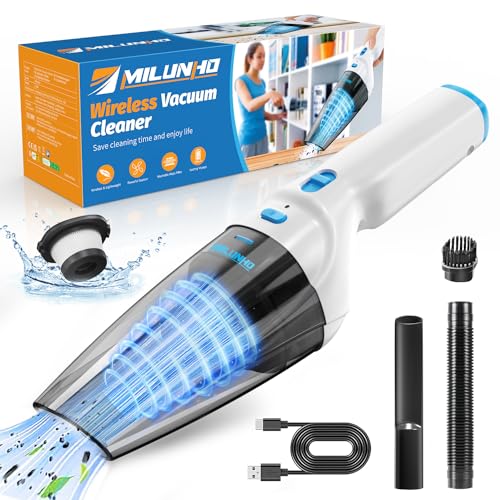 Milunho Aspirabriciole senza fili, 9500PA Aspirapolvere auto con Potente Aspirazione, Aspirabriciole per Auto Leggero e Portatile con Batteria di Grande Capacità Handstaubsauger Akku (Bue)